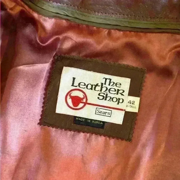 Vintage Sears The Leather Shop Brown Leather Jacket Mens Size 42 X-Tall Zip Out - Picture 9 of 14